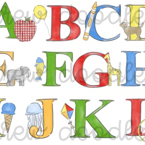 Alfabeto de acuarela con ilustraciones digitales: descarga instantánea