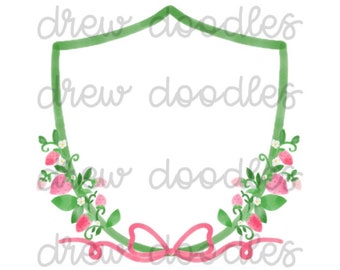 Watercolor Strawberry Crest Digital Clip Art Set- Instant Download