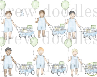 Conjunto de imágenes prediseñadas de cumpleaños de niño y carro en acuarela: descarga instantánea