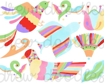 Watercolor Otomi Digital Clip Art Set- Instant Download