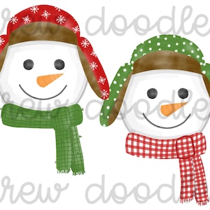 Watercolor Christmas Snowmen Heads Digital Clip Art Set- Instant Download
