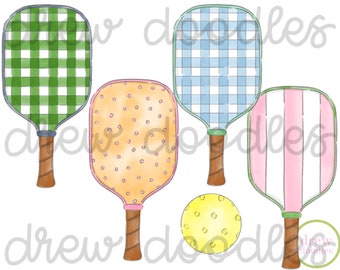 Watercolor Pickleball Digital Clip Art Set- Instant Download