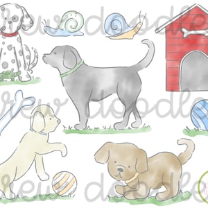 Aquarel knipt en slakken elementen puppy honden digitale Clip Art Set-Instant Download