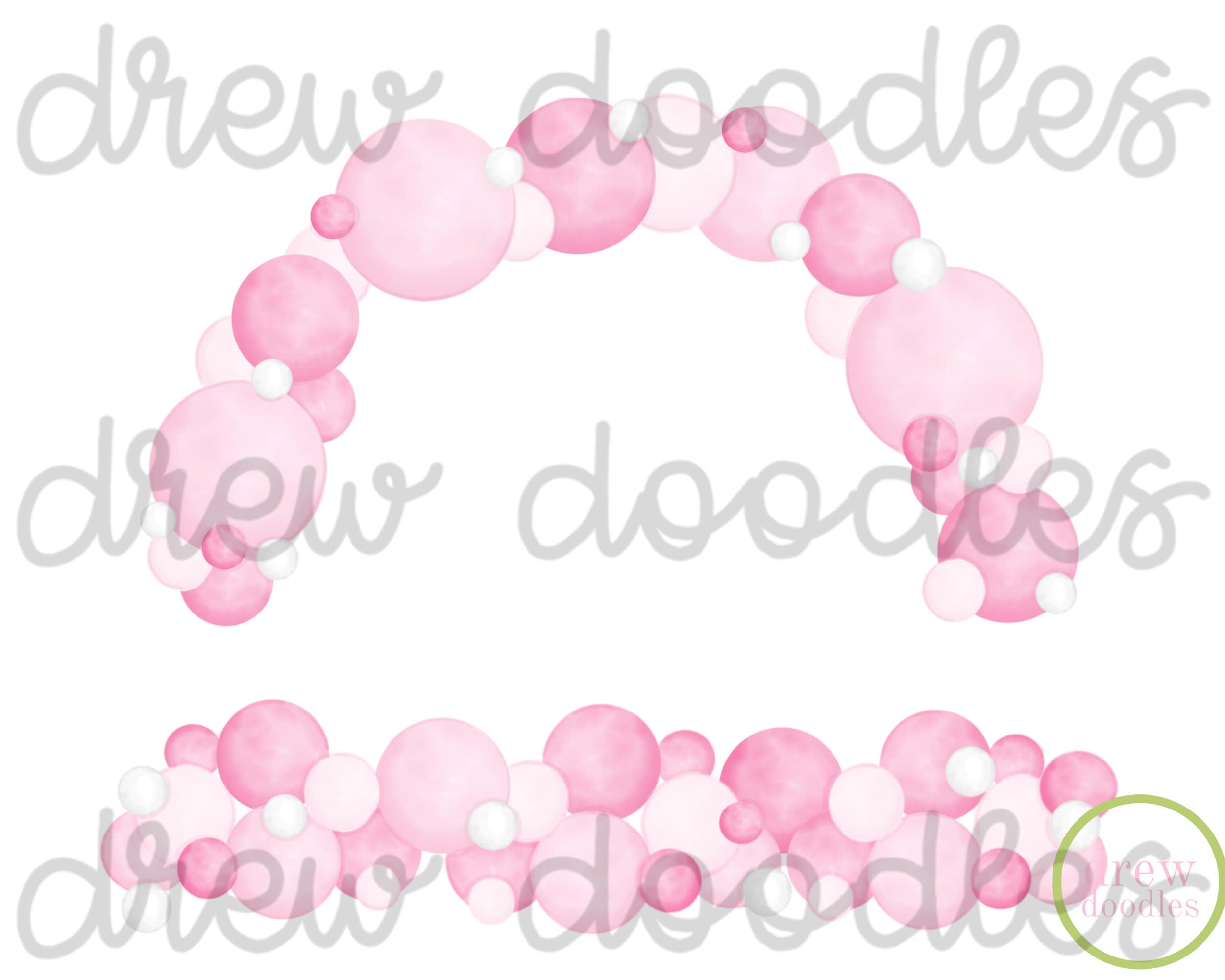 Watercolor Pink Balloon Garlands and Arch Digital Clip Art Set- Instant ...