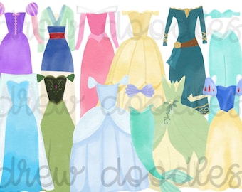 Watercolor Dresses- Digital Clip Art Set- Instant Download