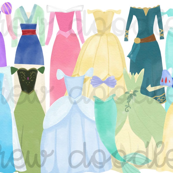 Robes aquarelles - Ensemble d’images clipart numériques - Téléchargement instantané