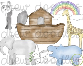 Watercolor Noah's Ark Digital Clip Art Set- Instant Download