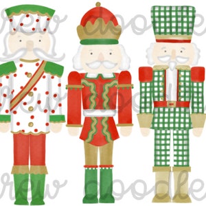 Conjunto de clipart digital de quebra-nozes de bolinhas vermelhas e verdes em aquarela - Download instantâneo