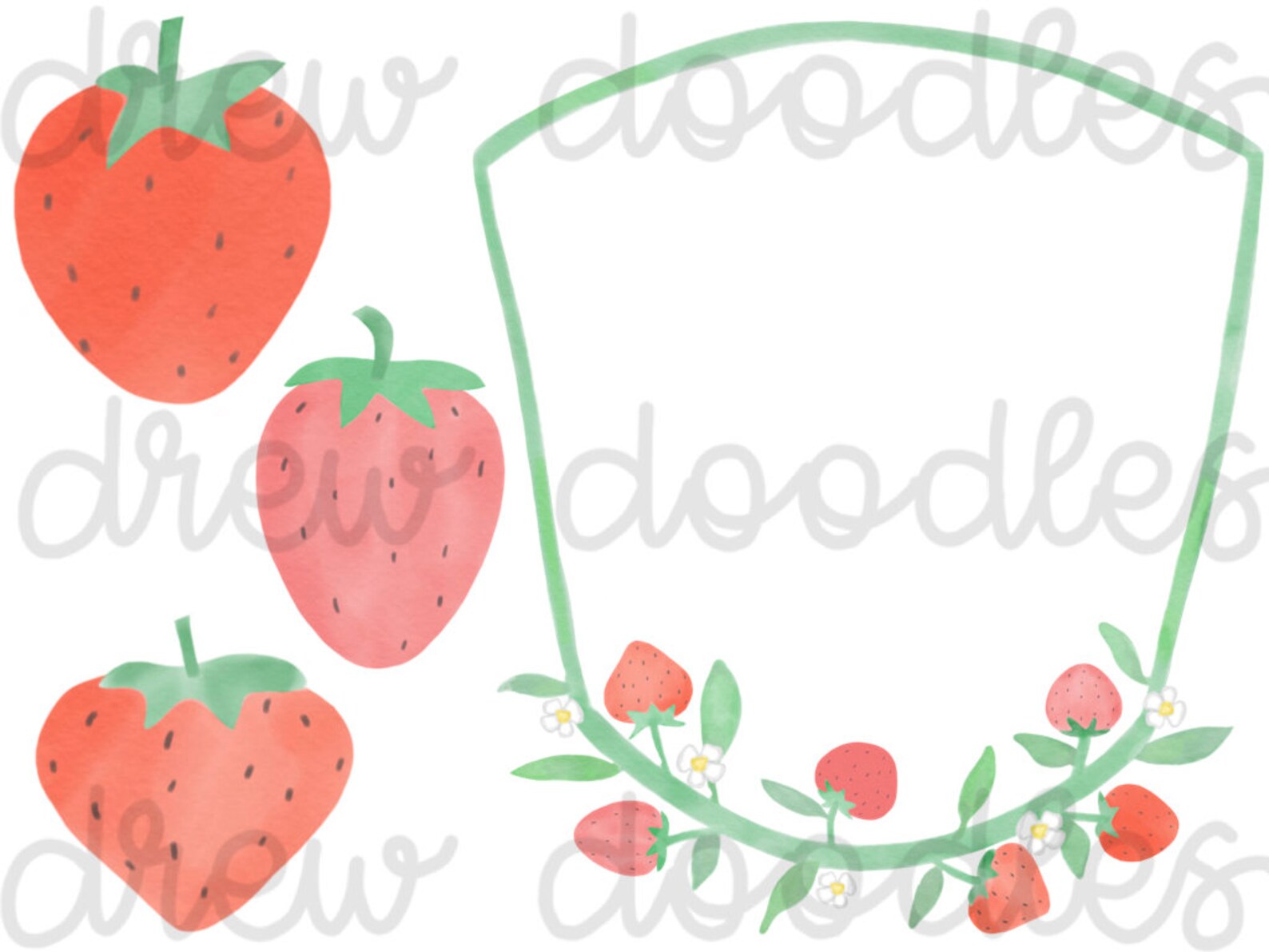 Watercolor Strawberry Frame Digital Clip Art Set Instant Etsy