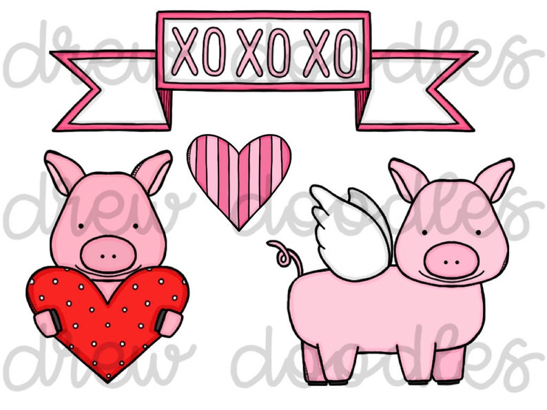 Hogs and Kisses Digital Clip Art Set Instant Download | Etsy
