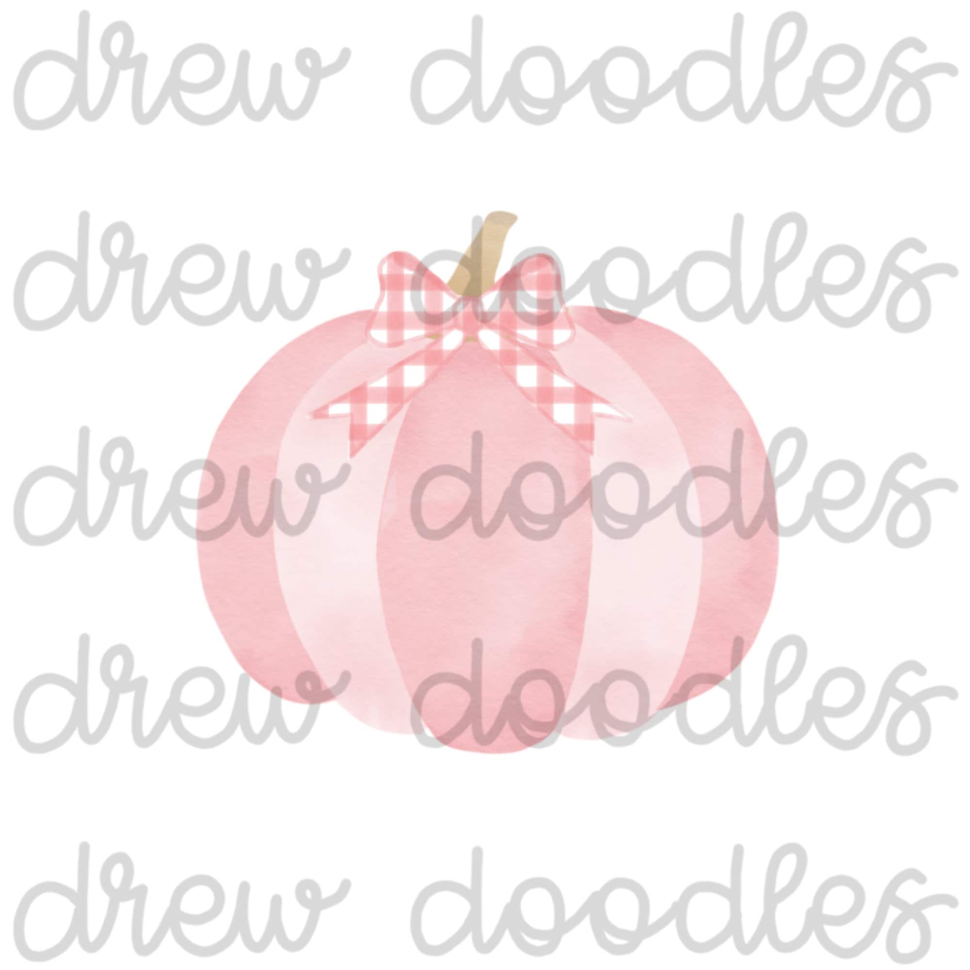 Watercolor Pink Gingham Bow Pink Pumpkins Digital Clip Art Set- Instant ...