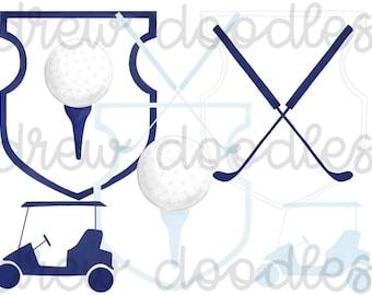 Watercolor Blue and Navy Golf Digital Clip Art Set- Instant Download