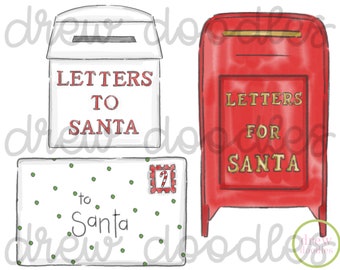 Watercolor Christmas Letters to Santa Digital Clip Art Set- Instant Download