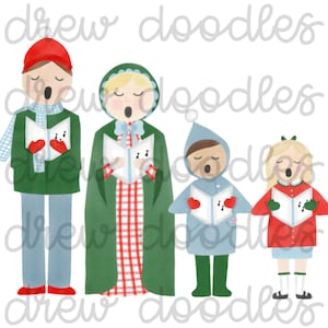 Set di clipart digitali di cantori di Natale vintage ad acquerello - Download immediato