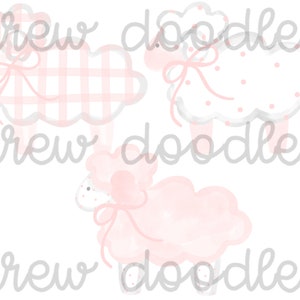 Watercolor Pink Gingham Bitty Dot Easter Sheep Digital Clip Art Set- Instant Download