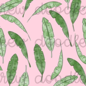 Watercolor Pink Palm Leaf Print Pattern Digital Papers Backgrounds 4x4, 7x5, and 5x7- Instant Download