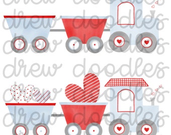 Watercolor Valentine&#39;s Day Train- Instant Download