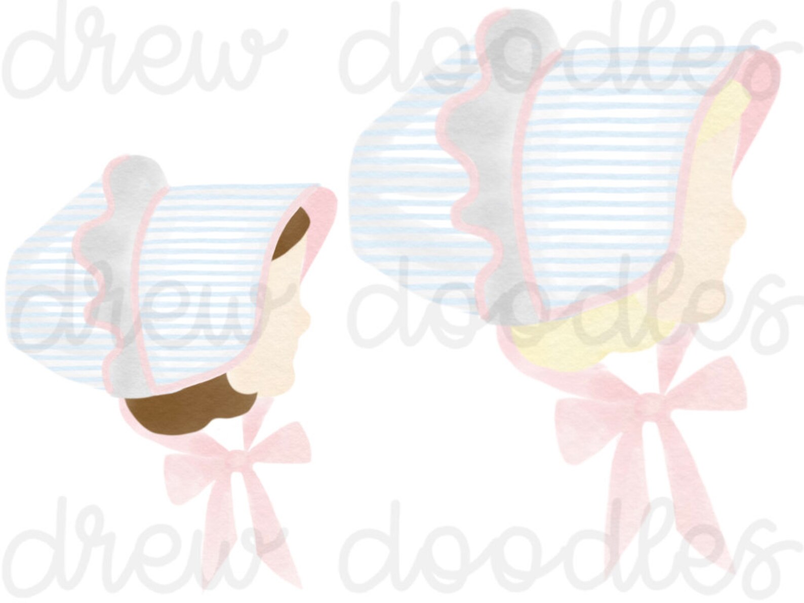 Watercolor Baby Girl Bonnet Profiles Digital Clip Art Set - Etsy