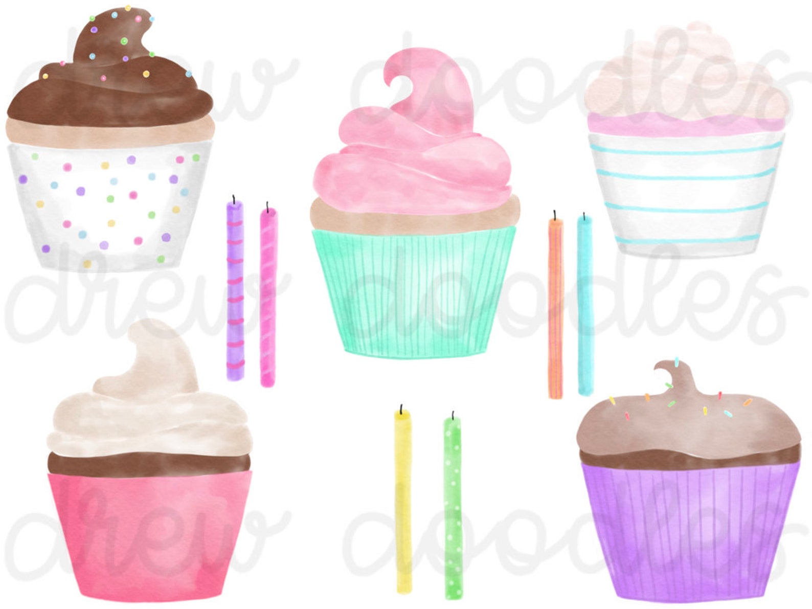Watercolor Cupcakes Digital Clip Art Set- Instant Download - Etsy