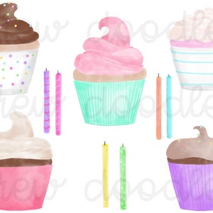 Watercolor Cupcakes Digital Clip Art Set- Instant Download