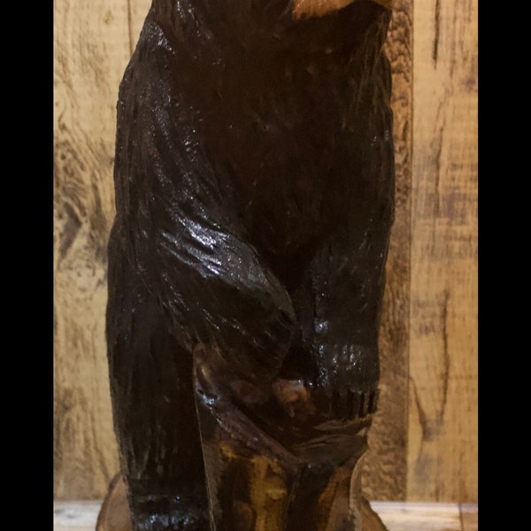 Chainsaw carved Resting Black Bear Sculpture "Stump Have