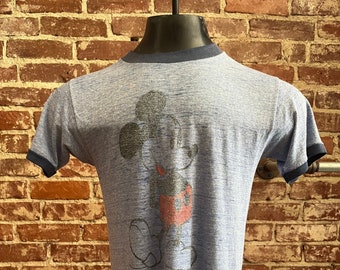 70s Mickey Mouse Aged Thin Ringer Tee