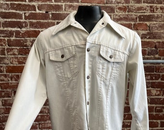 Mens 70s White Denim Snap Button Jacket