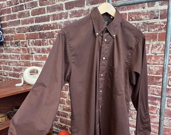 Mens 70s Chocolate Brown Oxford Button Down Shirt