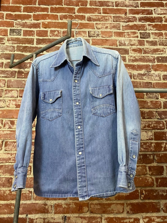 70s Men’s Ombré Denim Snap Button Shirt
