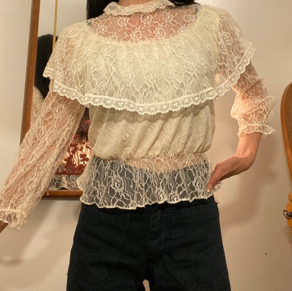 70s Ivory Lace Victorian Blouse