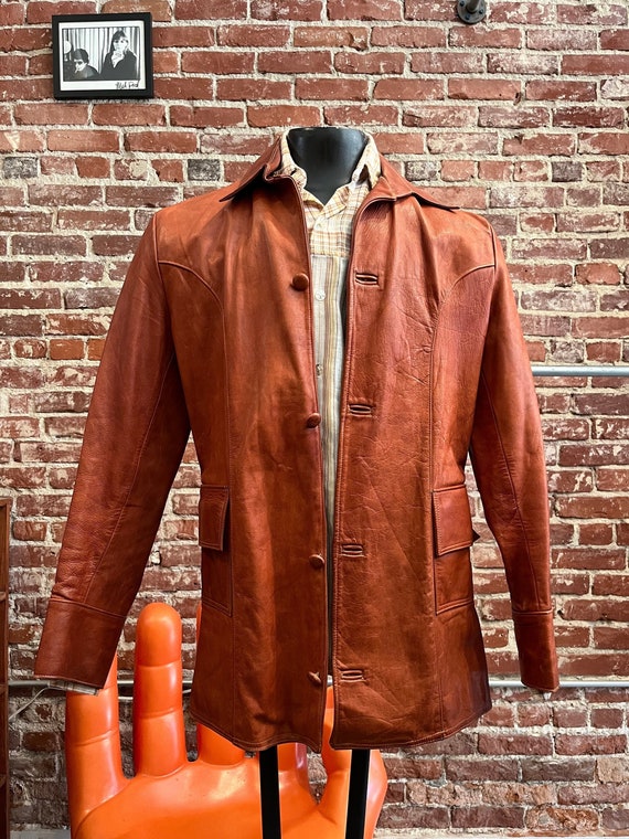 Mens 70s Supple Leather Burnt Sienna Jacket