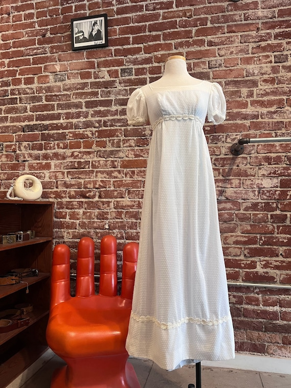 70s Swiss Dot Puff Sleeve Gown - image 5