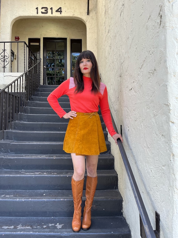 70s Gold Suede Mini Wrap Skirt