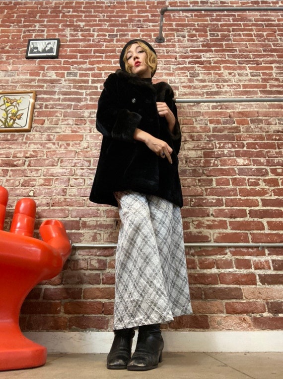 70s Metallic Silver Plaid Palazzo Pants