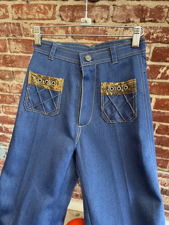 70s Lee Riders Cross Hatched Grommet Flares Child… - image 7