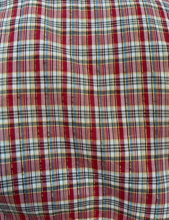 70s Red Plaid Metallic Long Sleeve Blouse - image 5