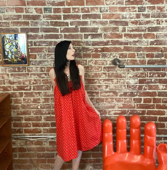 70s Red Cotton Calico Trapeze Prairie Dress