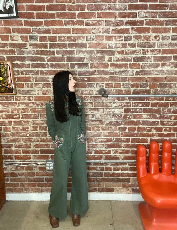 70s Cotton Flared Jumpsuit Size Petite Extra Small