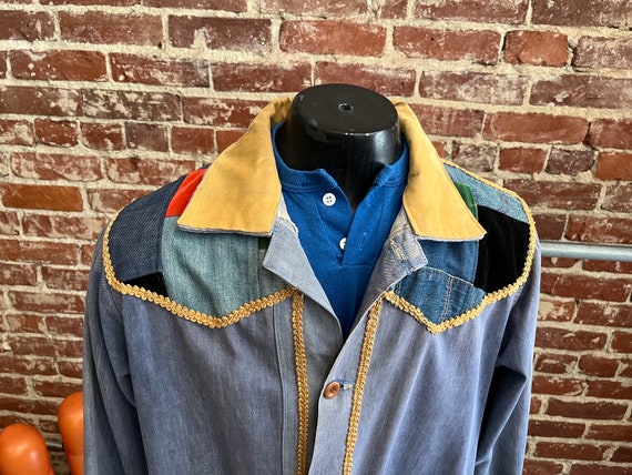 TrendAura Vintage Denim Jacket For Men With Black Patch Pockets Patchwork Design Spring Coat main image 1