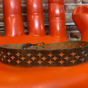70s Perforated Tabacco Leather Two Prong Buckle Belt image 8