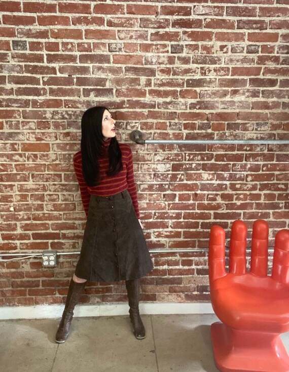 70s Espresso Suede Snap Button Skirt 26” Waist