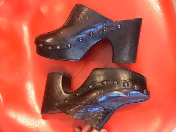 70s Made in Italy Studded Leather Embossed Platfor