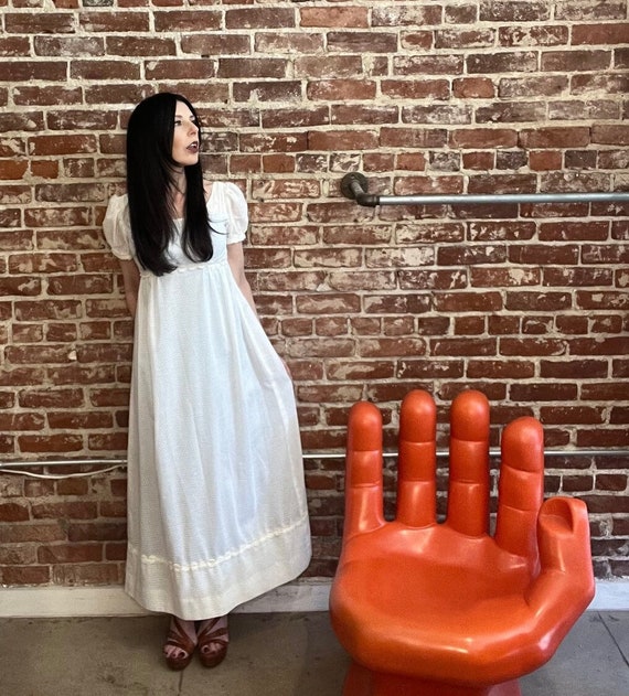 70s Swiss Dot Puff Sleeve Gown - image 1