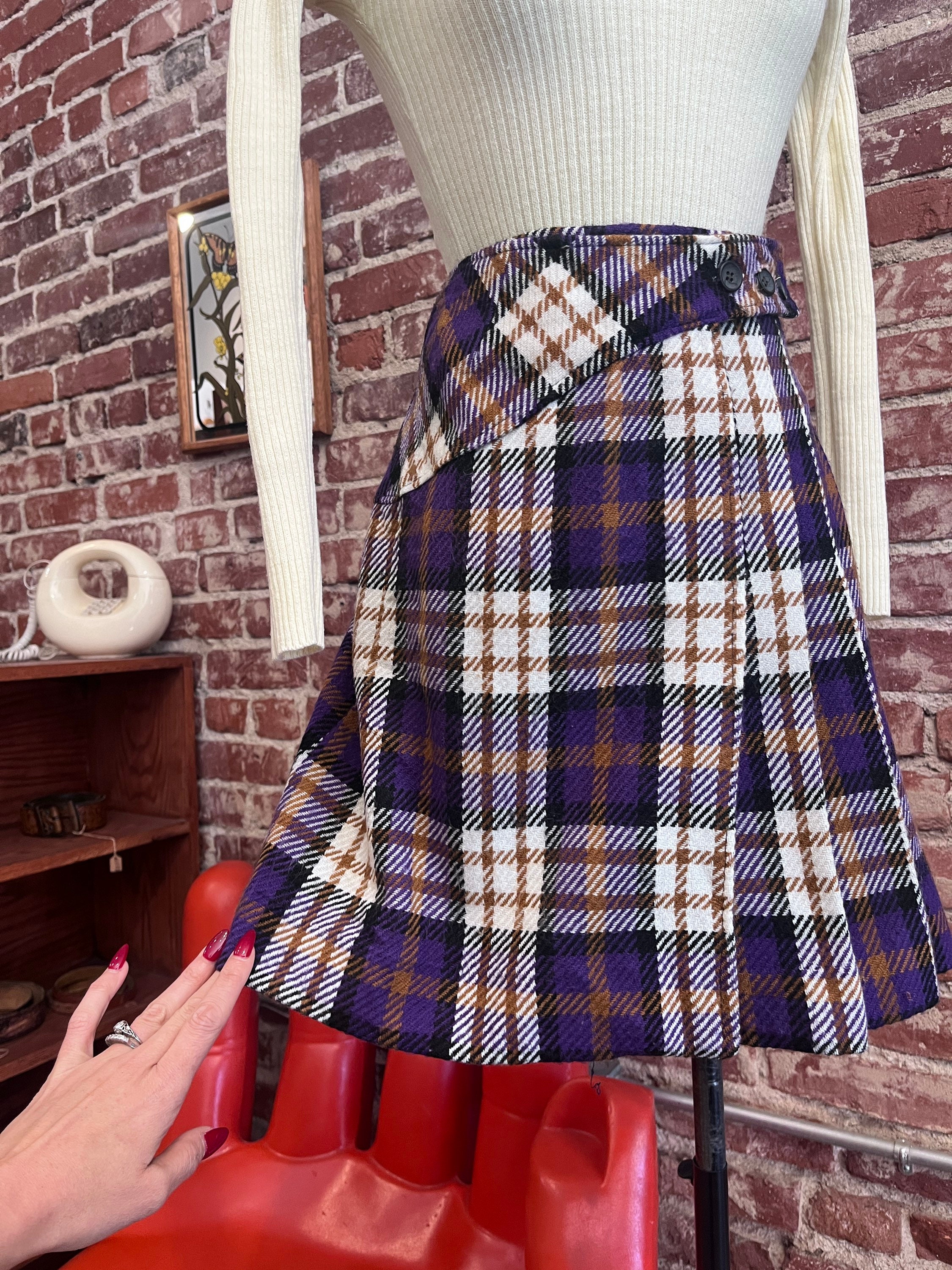 70s Plaid Purple Mini Skirt