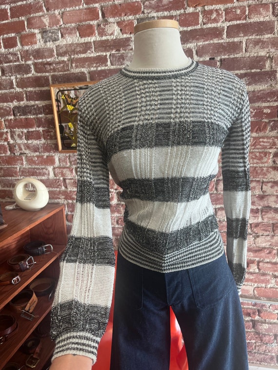 70s Striped Silver and Black Metallic Sweater