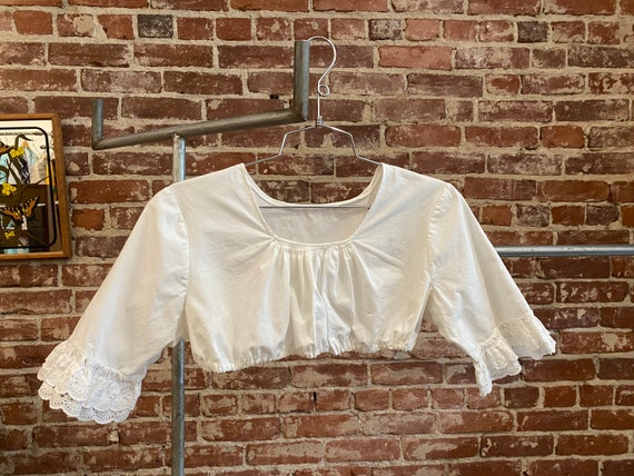 70s White Cotton Prairie Crop Top with Eyelet Trim