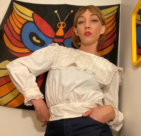 70s Cotton Victorian Blouse Size Medium