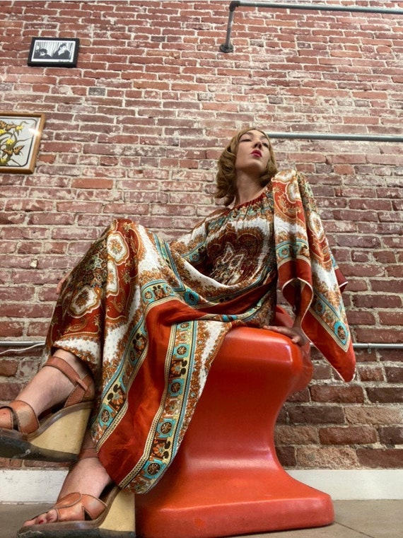 70s Psychedelic Mandala Angel Sleeve Gown