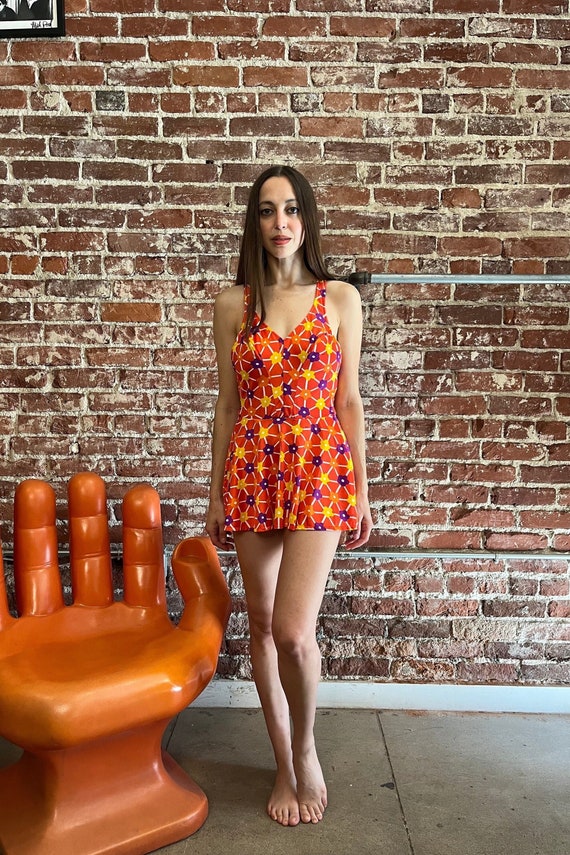 70s Flower Power Psychedelic Print Swimsuit