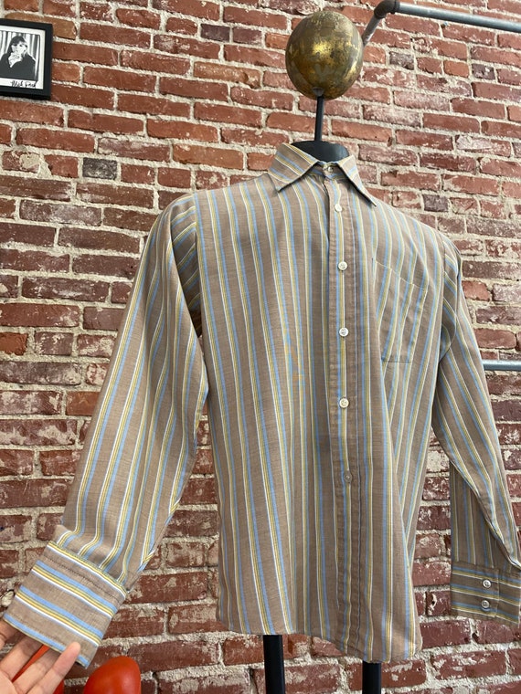 Mens 70s Striped Dagger Collar Shirt